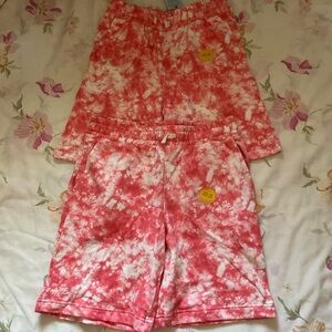 💥2 Cat and Jack Red and White Tie-Dye Shorts Set
